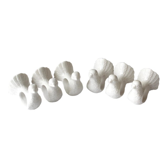 Vintage White Porcelain Dove Napkin Rings- Set of 6 For Sale