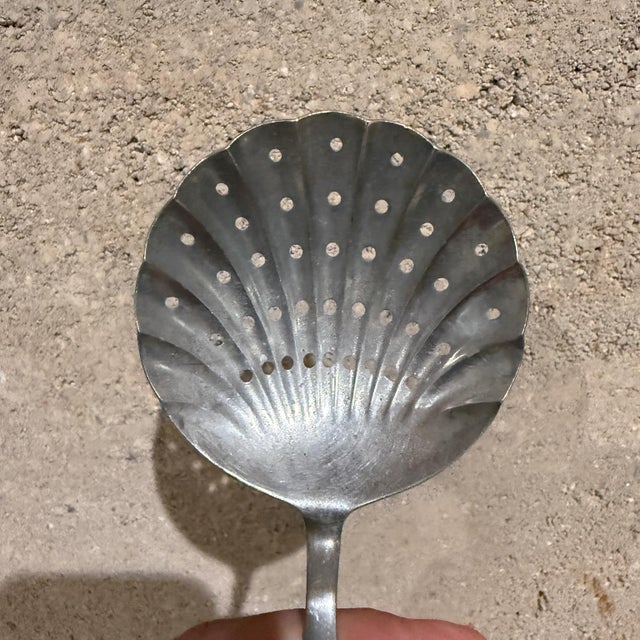 Antique Silver Strainer Slotted Spoon For Sale - Image 4 of 6