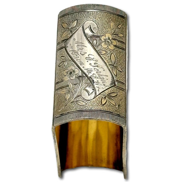 Large Unusual Beautifully Hand Engraved Antique Victorian Book - Bible Form Sterling Silver Napkin Ring - Circa 1870s For Sale - Image 10 of 12