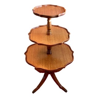 Mahogany Three-Tier 4 Leg Pie-Crust Dumbwaiter/ Parlor Table For Sale