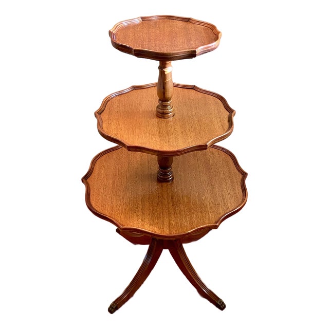 Mahogany Three-Tier 4 Leg Pie-Crust Dumbwaiter/ Parlor Table For Sale