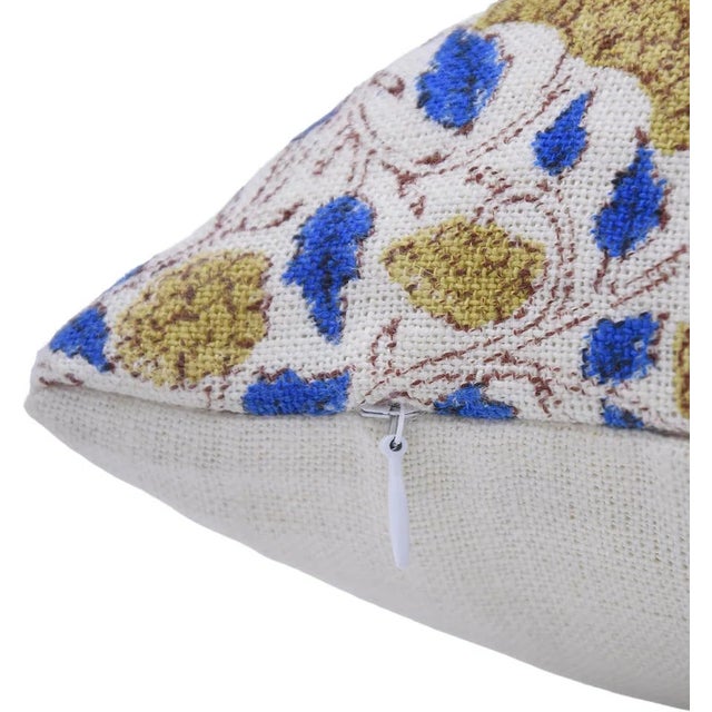 Art Deco Fabdivine Artisan Block Print Throw Pillow Cover 20x20 Inch Off-White Linen-Karwachauth For Sale - Image 3 of 3