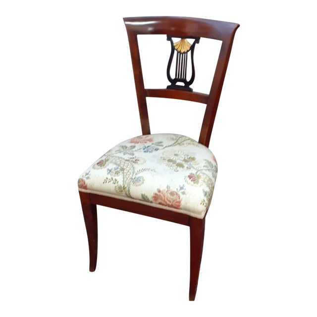 Mid-Century Upholstered Chair With Hand-Carved Harp and Decorated in Gold Leaf For Sale