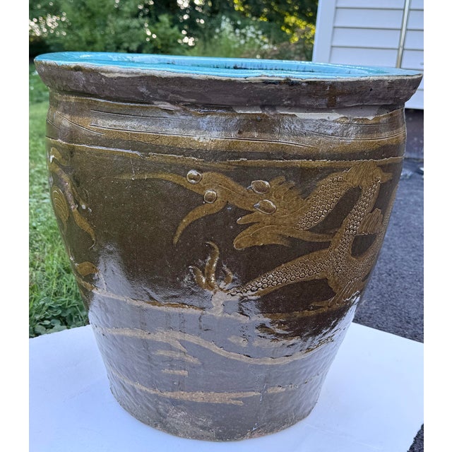1970s Vintage 1970s Large Chinese Dragon Jardiniere Planter Egg Pot For Sale - Image 5 of 8