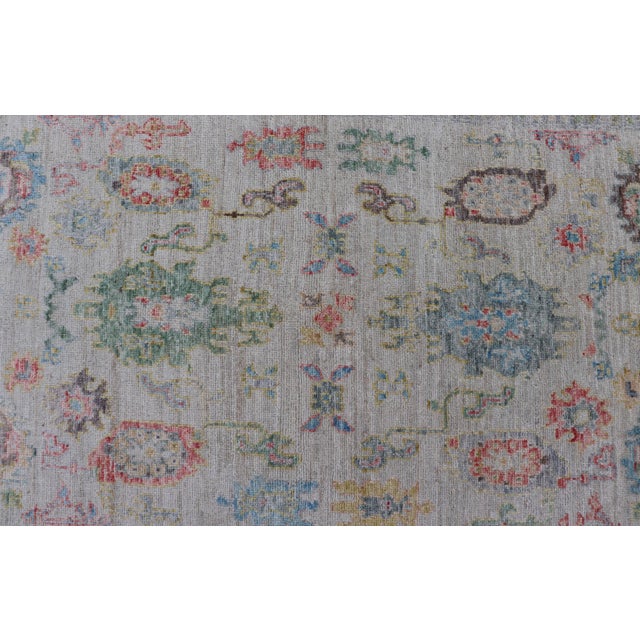 Modern All-Over Floral Oushak With Muted Background and Accent Colors For Sale In Atlanta - Image 6 of 10
