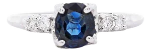 1.13 Carat Cushion Cut Sapphire & Side Diamond in 14k White Gold Engagement Ring, Size 8.5