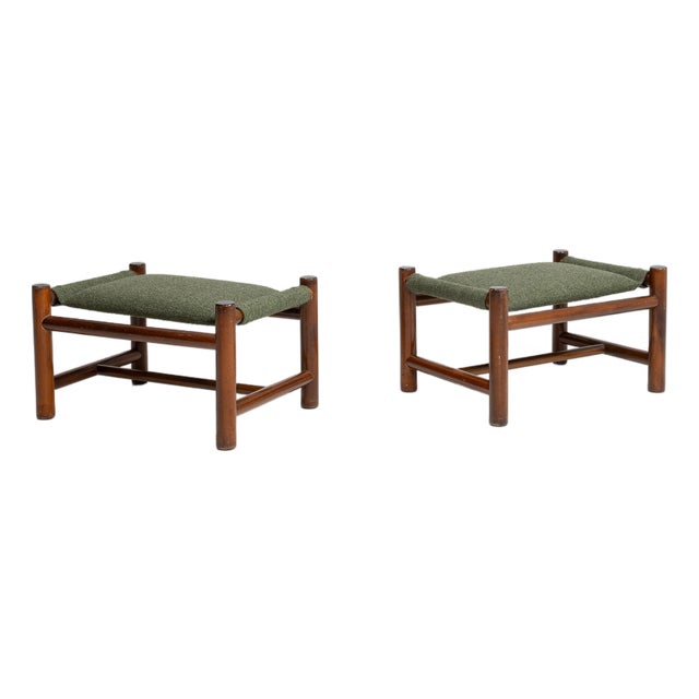 Pair Of Mid-Century Upholstered Stools For Sale