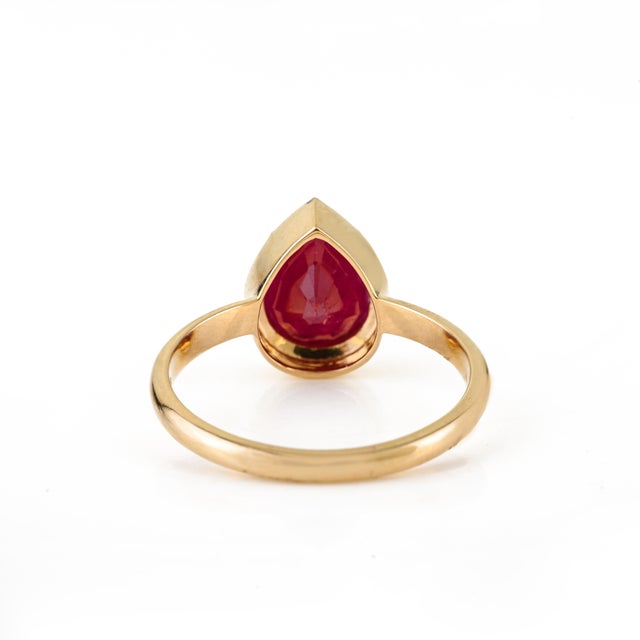Metal 18k Gold Solitaire 2.39 Ct Ruby Pear Engagement Ring Size 5.5 With Black Rhodium For Sale - Image 7 of 17