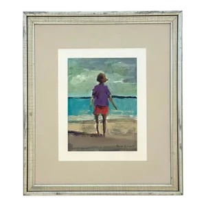 Vintage Coastal Figure Acrylic Painting on Board