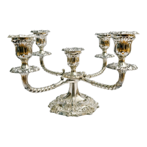 1950s English Silverplate 5-Arm Candelabra by Roberts & Belk in a Neo-Rococo Style