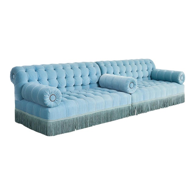 George Smith Tufted Mohair Velvet Sectional Sofa For Sale