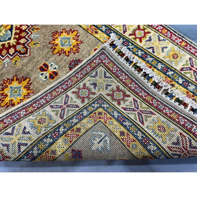 Extra-Long Olive Gold Kazak Wool Runner Rug With Geometric Medallions, 2'7" X 14'9" For Sale - Image 15 of 15