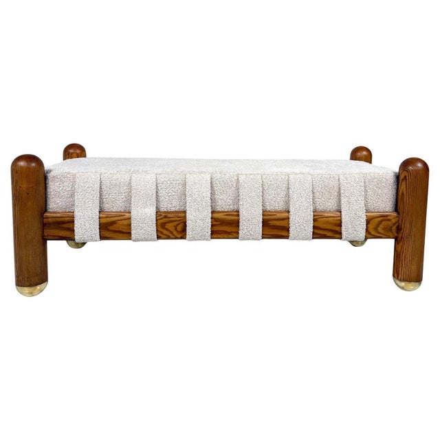 Metal Italian Bench in Brass and Beige Fabric For Sale - Image 7 of 7