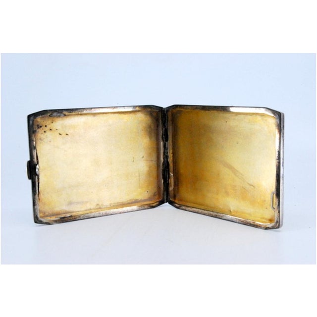 Metal Silver Cigarette Case with Three Raised Stripes on the Lid For Sale - Image 7 of 11