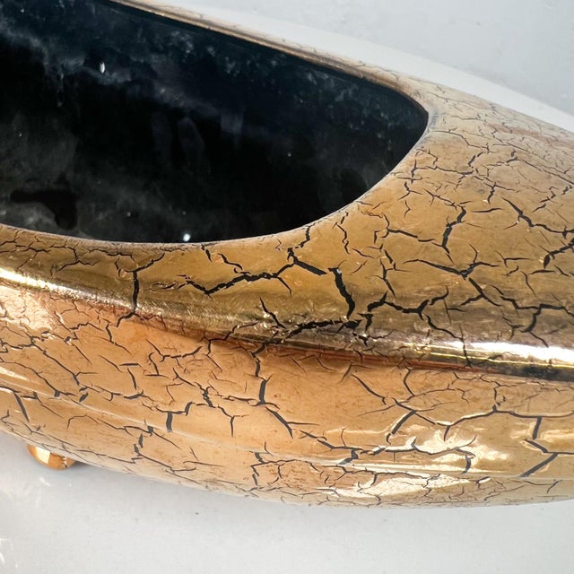 1960s Footed Ikebana Vase Mottled Gold Ceramic Boat For Sale In San Diego - Image 6 of 10