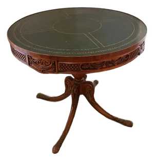 Gorgeous Round Mahogany Table With Green Leather Top