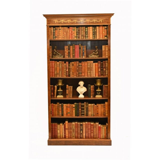 Hollywood Regency Regency Sheraton Open Front Walnut Bookcases, Set of 2 For Sale - Image 3 of 15