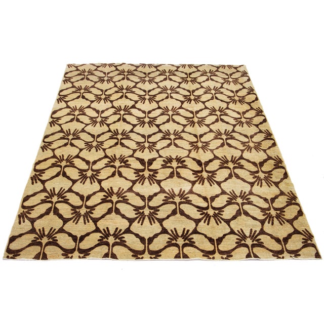 Art Deco Handmade Paki Peshawar Wool Rug With Allover Design in Brown For Sale - Image 3 of 10