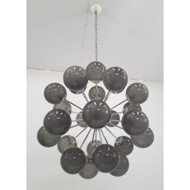 Italian 21st Century Nova Polished Nickel Frosted Smoky Murano Sputnik Chandelier by Fabio LTD For Sale - Image 3 of 6