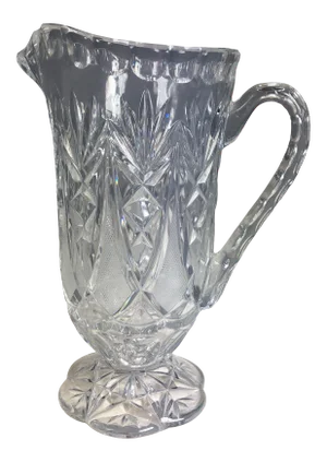 Vintage Mid 20th Century Tall Brilliant Cut Crystal Glass Diamond Water Pitcher