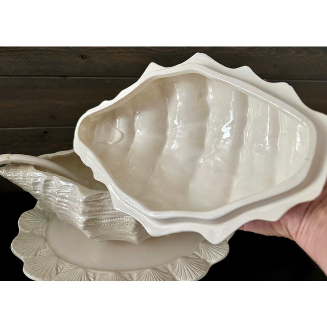 Vintage 1980s Ceramic Conch Shell Soup Tureen Signed by Artist With Lid, Ladle & Serving Plate For Sale - Image 11 of 11