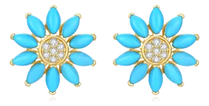 Nina Zhou Sunflower Turquoise Diamond Earrings in 14k Gold- Set of 2