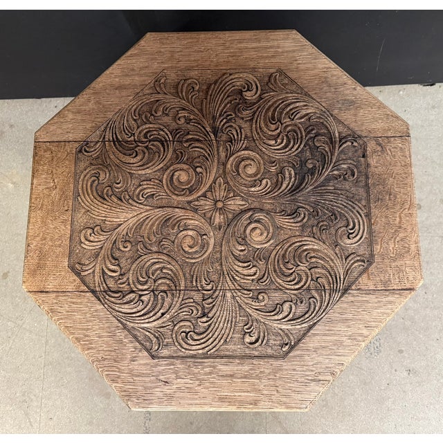 Carved Oak Cricket Table, 1910 For Sale - Image 9 of 11