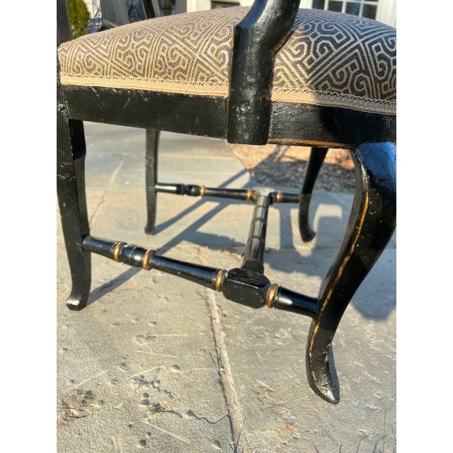 Black Early 20th Century Black Lacquered and Gilt Shell Back Armchair For Sale - Image 8 of 12