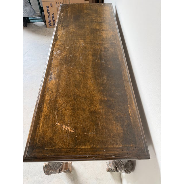 Vintage Italian Baroque Style Hand-Carved Wood Console Table With Paw Feet For Sale - Image 9 of 18
