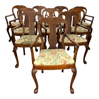 Late 19th Century Antique Georgian Style Walnut Dining Armchairs - Set of 10 For Sale