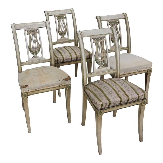 Set of Four French Neoclassical Style Painted Dining Chairs, Circa 1920 For Sale
