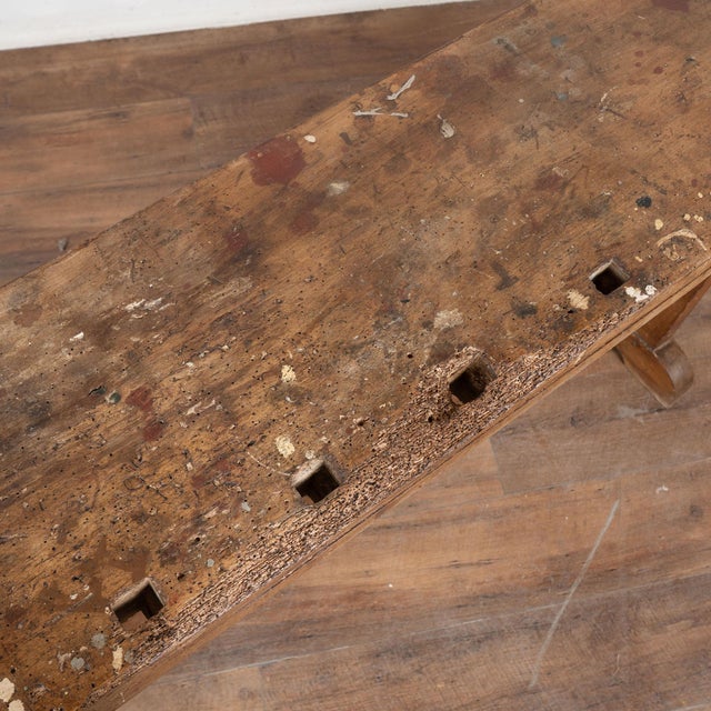 Early 20th Century Rustic 20th Century Narrow Workbench Console Table For Sale - Image 5 of 16