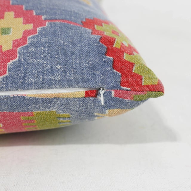 Navy Blue Vintage Colorful Handwoven Geometric Kilim Pattern Pillow For Sale - Image 8 of 10