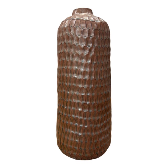 Textured Ceramic Vase in Reddish-Brown & Black Finish For Sale