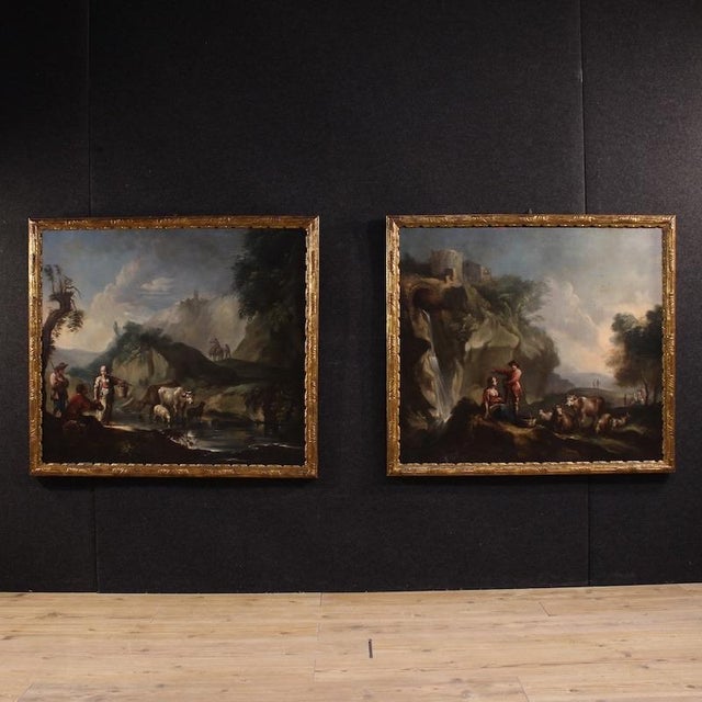Italian Artist, Landscape with Genre Scene, 1750, Oil on Canvas For Sale - Image 4 of 13