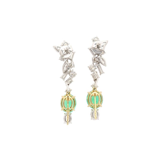2010s 8.36 Carat Colombian Emerald and Diamond Floral Detachable Drop Earrings, A Pair For Sale - Image 5 of 9