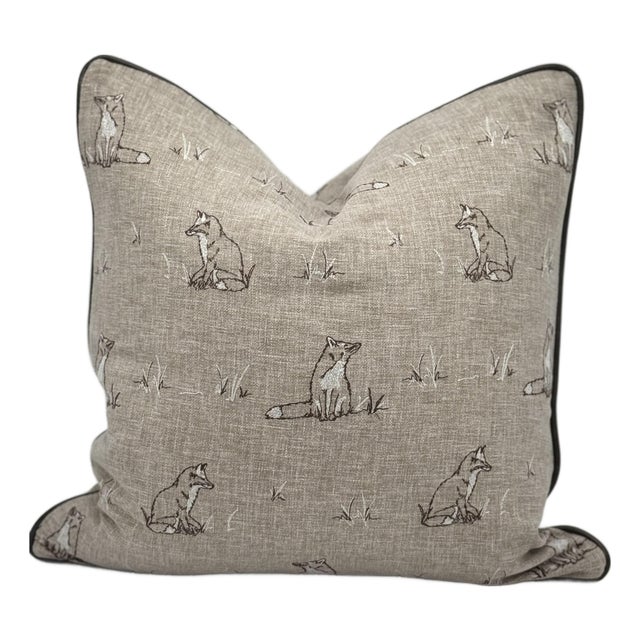 Pindler and Pindler Foxie Embroidered Pillow Cover in Natural For Sale