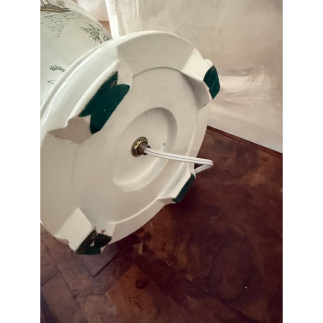 Off-white Vintage Chinese Export Ceramic Table Lamp Hand Painted Chinoiserie With Matching Shade For Sale - Image 8 of 12