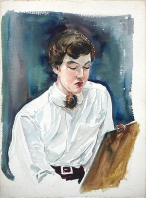 Joseph Yeager Portrait of an Art Student (Unfinished) Impressionist Watercolor mid-1960s