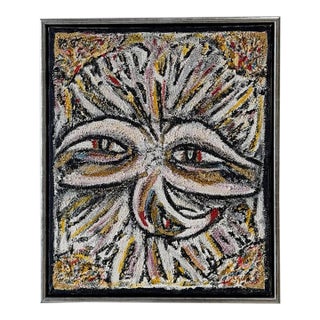 Original Abstract Expressionist Textured Framed Canvas Painting Vintage Mid-Century Modern For Sale