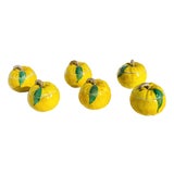 Set of 6 Antique Japanese Ceramic Yuzu Fruit Boxes, Hand-Painted Yellow Citrus Containers For Sale