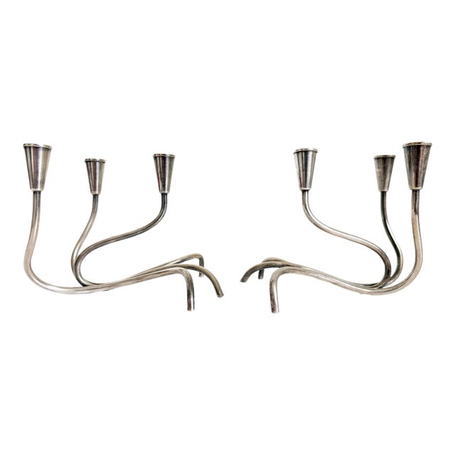 1940s Silver Plate Candle Holders by Carl Christensen, Denmark - A Pair For Sale