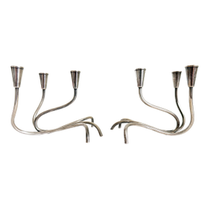 1940s Silver Plate Candle Holders by Carl Christensen, Denmark - A Pair