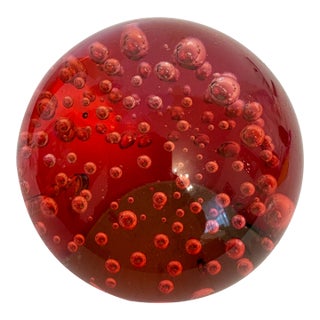 French Vintage Red Bubble Paperweight in Murano Style For Sale