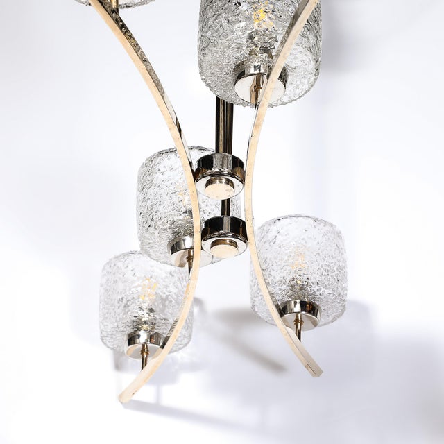 Mid-Century Bow Form Polished Brass & Nickel Pendant Chandelier W/ Mottled Glass For Sale - Image 12 of 12