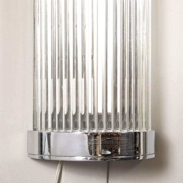Chrome Pair of Art Deco Style Glass Rod Sconces in Chrome Fittings For Sale - Image 8 of 15