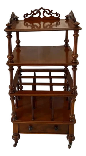 Antique Victorian Mahogany Free-Standing Canterbury Whatnot, 1860s