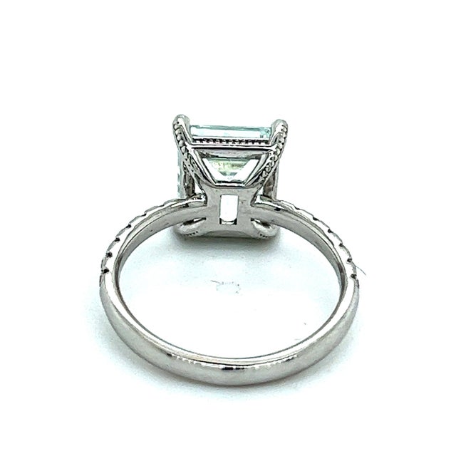 Traditional Natural Aquamarine Diamond Ring 14k W Gold 3.18 TCW Certified For Sale - Image 3 of 8