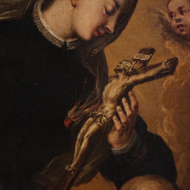 Italian Artist, Oval Portrait of Saint Catherine of Genoa, 1670, Oil on Canvas For Sale - Image 8 of 15