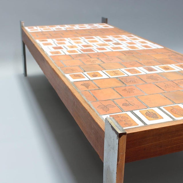 Vintage French Coffee Table with Leaf Motif Tiles by Roger Capron, 1970s For Sale - Image 13 of 18